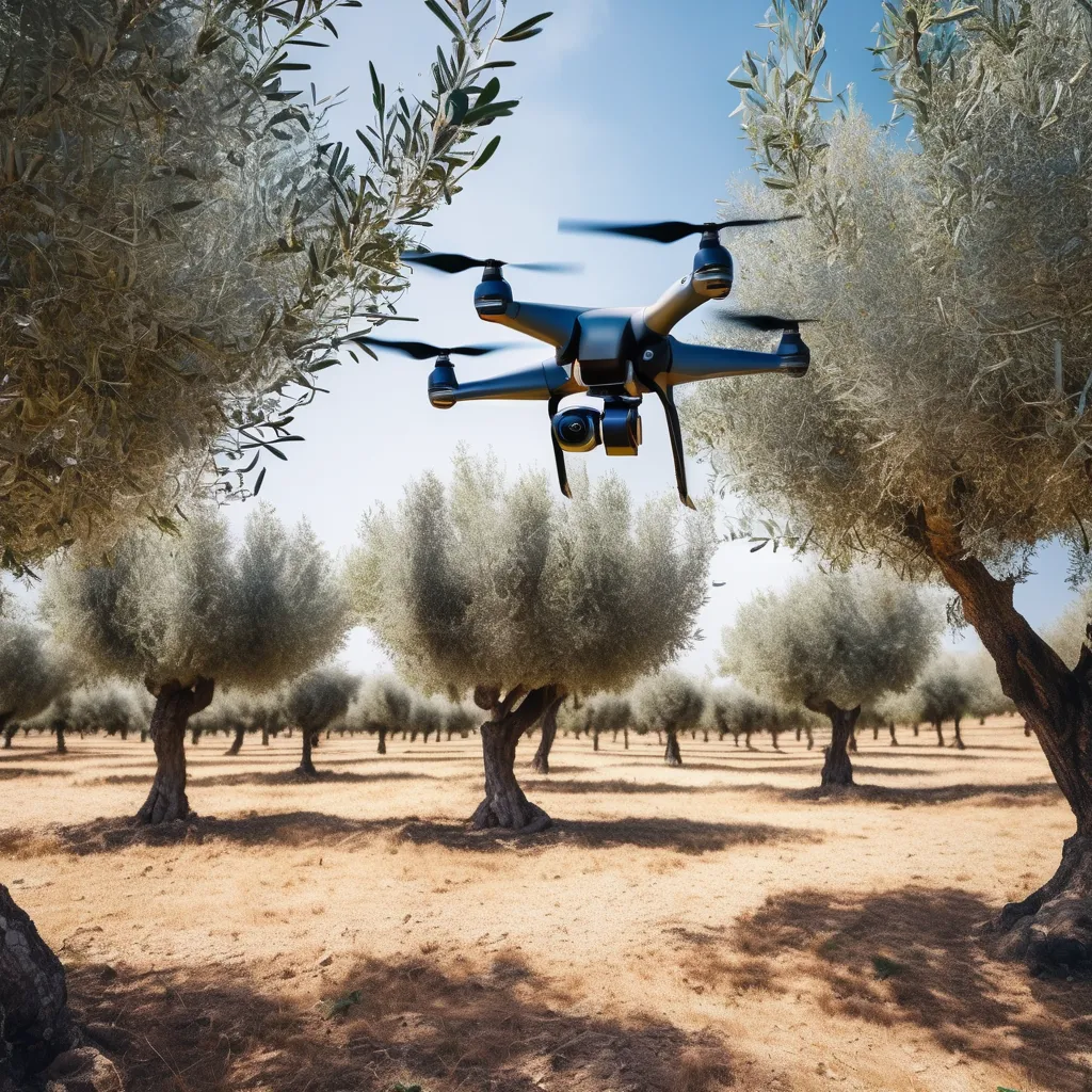 Drone between olive trees 